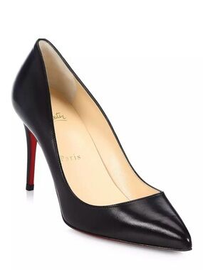 Christian Louboutin Black Leather Pointed-Toe Red Sole Pump